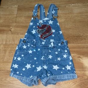Sequins Unicorn and Print Stars Jean Overall Shorts Girl Size 5 4th of July